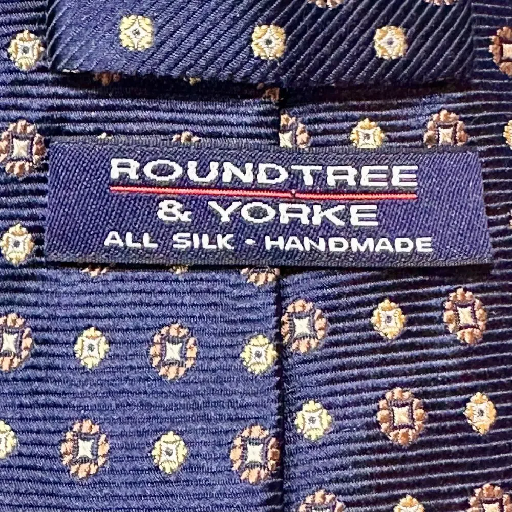 Roundtree & Yorke 100% Silk Tie Blue Geometric Pattern Classic Mens